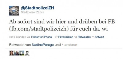 Stadtpolizei Zürich erster Tweet #stapo24