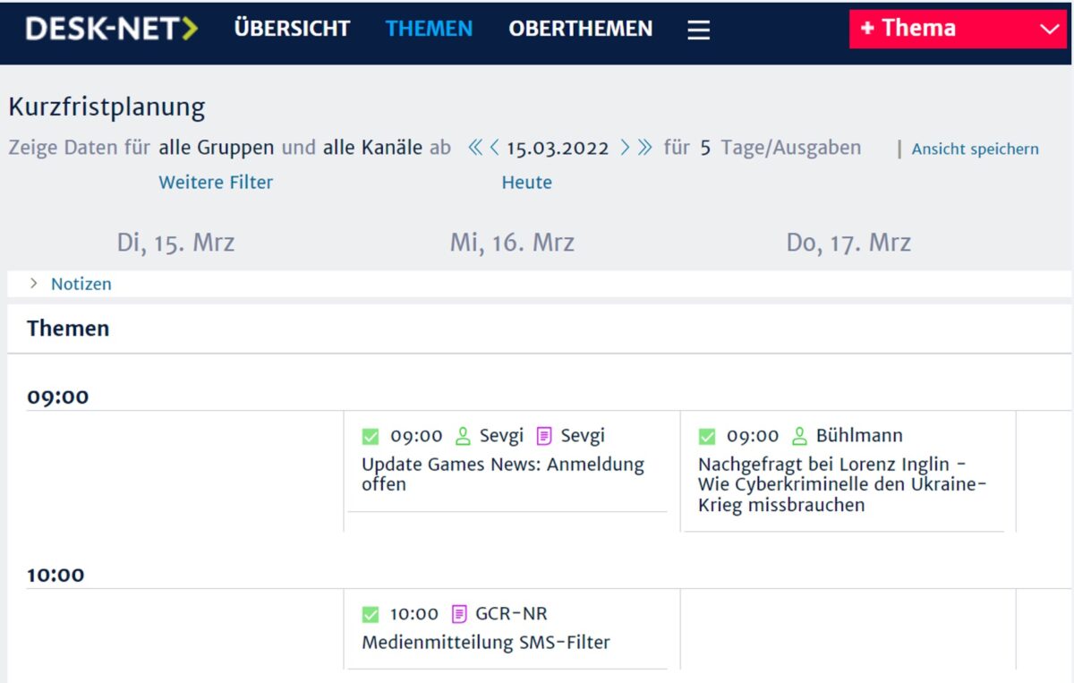 Desk-Net ist im Swisscom-Newssroom das Tool für die Themen- und Redaktionsplanung.